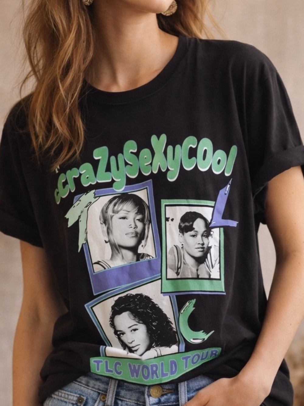 Old Navy Faded Black TLC World Tour Shirt Size Large Tall